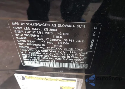 2014 Volkswagen Touareg Tdi Lux z USA, uszkodzony, nr VIN WVGEP9BP3ED009139